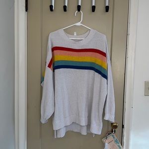 American Eagle white sweater with rainbow print